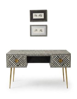  MF: Black and White Optical Inlay Handcrafted Desk.