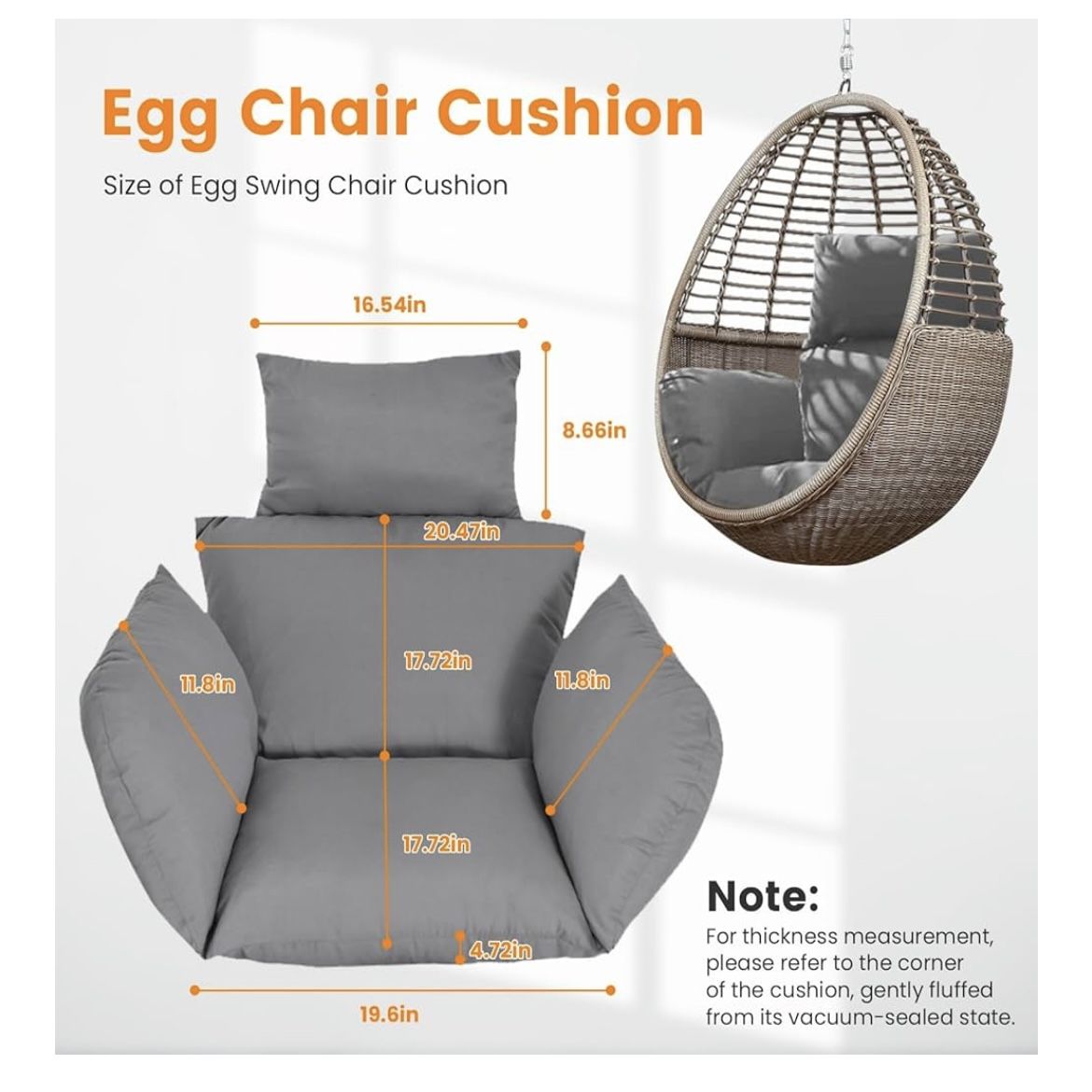 Egg Chair Cushion Grey Brand New sealed In Its Original Bag