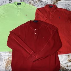 NEW Polo Ralph Lauren Men’s Large Shirt Bundle 3 Pieces Red Green - Classic Logo
