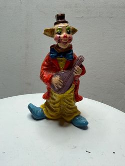 Vintage 1970s Paper Mache Clown Figurine Signed Alvarez Mexico Hobo Musician