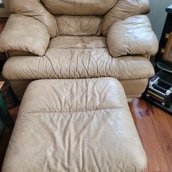 Tan Leather Chair With Ottoman
