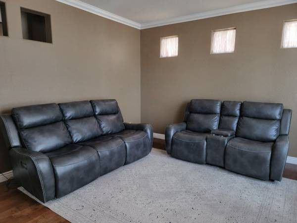 Power Reclining Leather Sofa and Loveseat Set