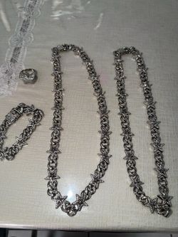 Silver Cuban Link Star Chain Moissanite Jewelry Set