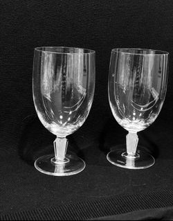 Vtg JG Durand Cris D’Arques Sogaro Set Of 2 Crystal Water Goblets Frosted Stem Plant design