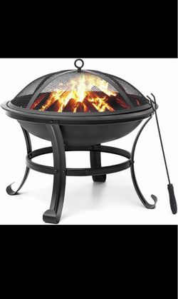 KingSo 22 inch Wood Burning Fire Pit for Camping Picnic Bonfire Patio Outside Backyard Garden Small Bonfire Pit Steel Firepit Bowl with Spark Screen,