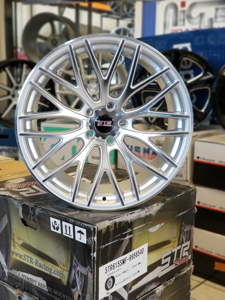 4 NEW 19×8.5 & 19×9.5 STR RACING 615 WHEELS. 5×114.3. SILVER MACHINE FINISH. FINANCING AVAILABLE. 90 DAYS PAYMENT OPTION.