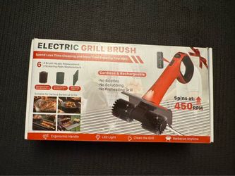 Electric Grill Brush for Outdoor Grill, Cordless BBQ Grill Cleaner with Dual Rotating Heads, 450 RPM Motorized Grill Cleaning Brush with Forward & Rev