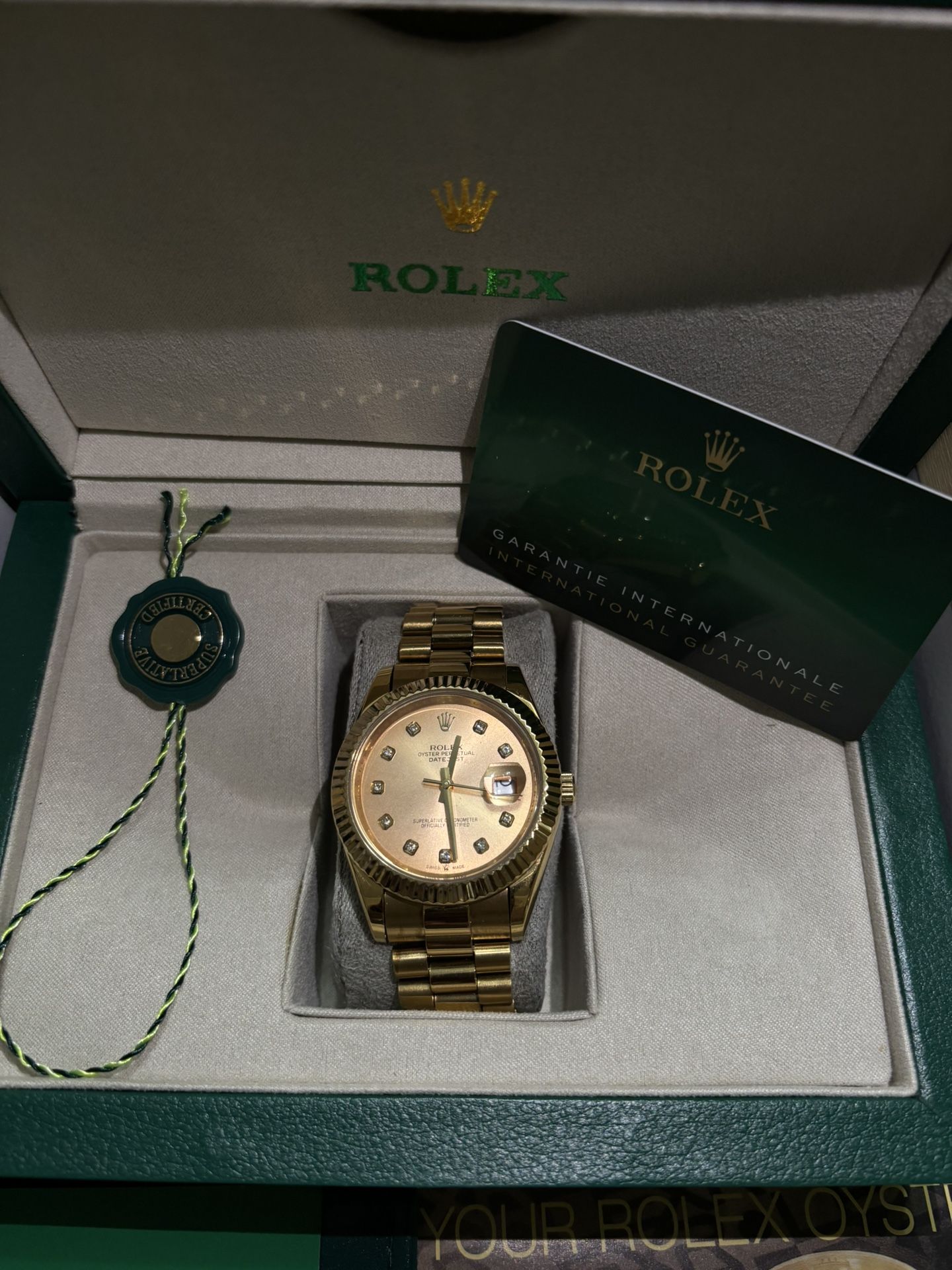 Rolex DateJust 26mm President Gold Champagne Gem Dial
