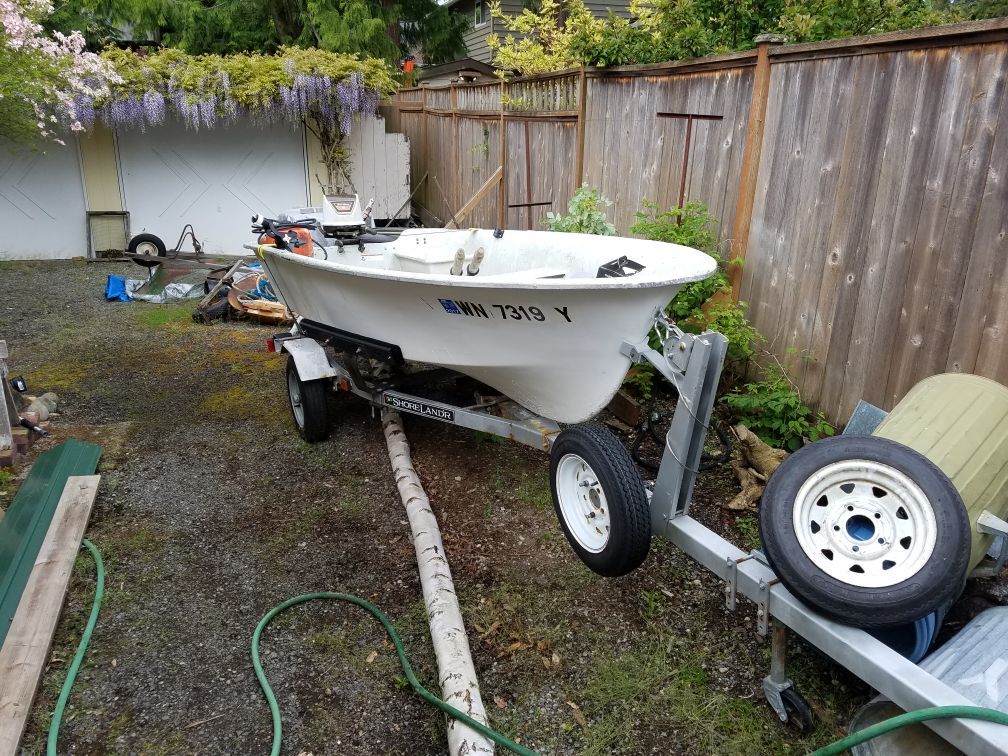 Columbia 12ft fiberglass fishing boat with motor, trailer, lots of extras!