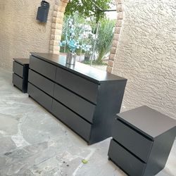 Black dresser + 2 nightstands