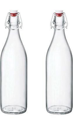 Bormioli Rocco Giara Swing Top Bottles 33 ¾ Ounce-2 Pack Round Clear Glass
