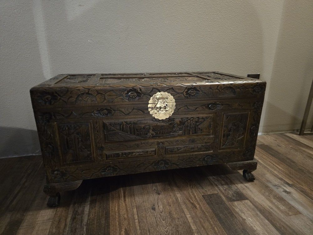 Beautiful Asian Carved Wood Chest