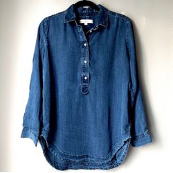 NWOT Ann Taylor LOFT Dark Wash Chambray Tunic Style Popover Top