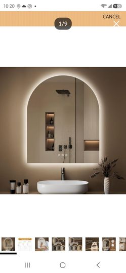 OUMUSU Arched Backlit Mirror Bathroom 30"x36"- Frameless LED Bathroom Mirror with Lights, Fogless, Dimmable, 3 Color Changing, Shatterproof, Touch Sen