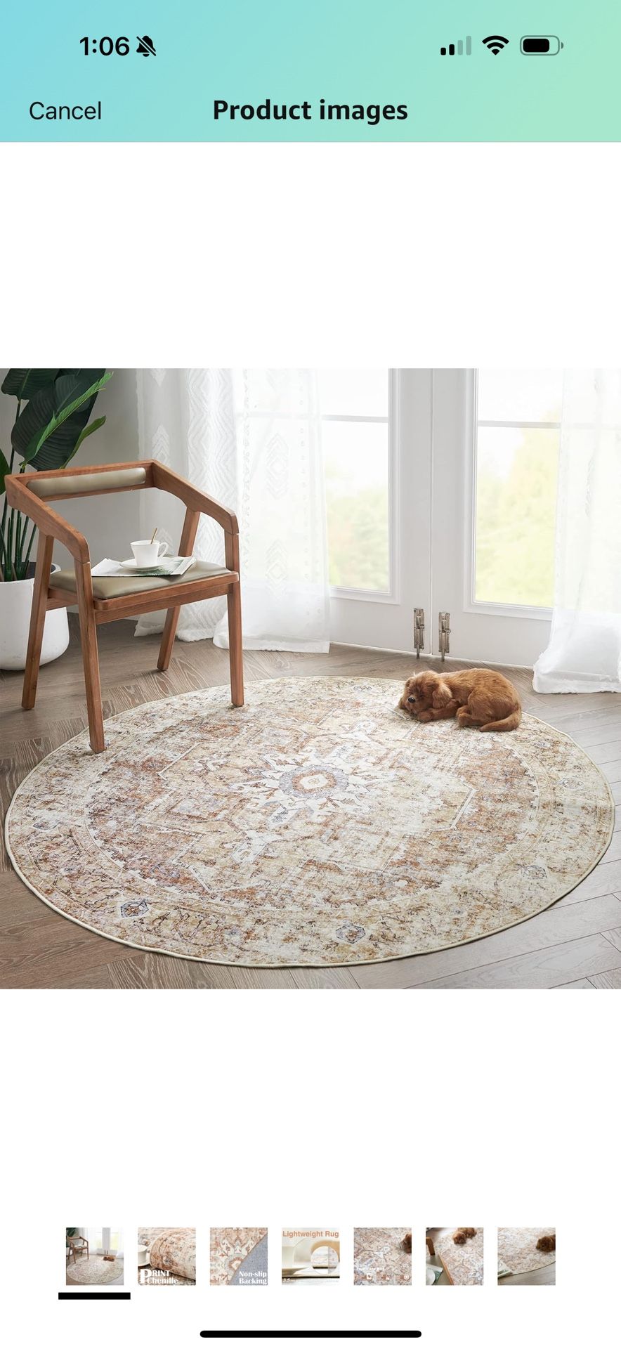 jinchan Round Rug 5ft Washable Area Rug Indoor Vintage Floor Cover Distressed Circle Mat 5' Round Lightweight Non Slip Low Pile Thin Carpet for Entryw