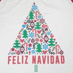 Adult Lg Feliz Navidad Merry Christmas Tree Holiday Pajama Set PJ Place Red 