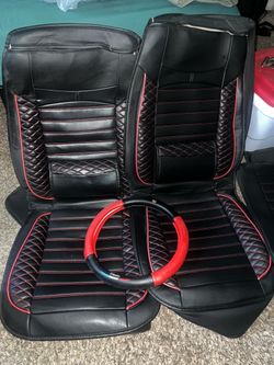 Car Seats Cover (Black leather w Red Stitching)