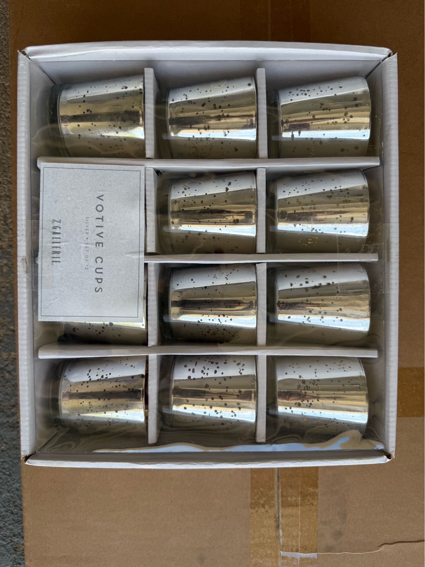 Z Gallerie Silver Mercury Glass Votive Candle Holders – Set of 12 w/ Original Box