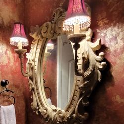 Old World Bathroom Mirror With Lighting