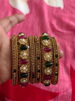 Gold-Tone Bridal Bangle Set with Stones, size 2.4
