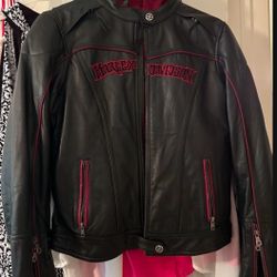 Harley Davidson Womens Large Barchetta Black Leather 3-in-1 Jacket Hoodie