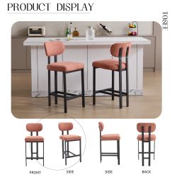 Bar Stools Set of 2, 26 inch Modern Upholstered Fabric Counter Height Barstools, Kitchen Island Chairs with Black Metal Legs for Dining Room/Kitchen I