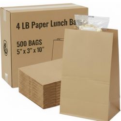 Brown Kraft Paper Lunch Bags, 4 lb Capacity, 5x3x10 Inches, 500 Count Bulk Pack for Snacks, Crafts, Schools and Parties