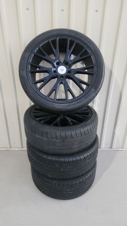 20" Black Multi-Spoke Cadillac Wheels & Pirelli P Zero Tires Set of 4 – 245/40R20