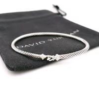 David Yurman Sterling Silver Classis Cable 3mm Diamond Buckle Bangle Bracelet