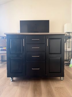 Black Kitchen Island Cart w/ Stainless Steel Top