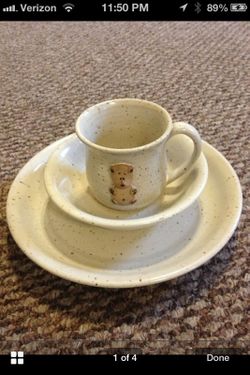 3 piece pottery bear baby plate set