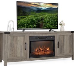 GOFLAME Fireplace TV Stand for TVs Up to 70 Inches, Media Entertainment Center with Electric Fireplace and Remote Control, TV Console Table with 3-Pos