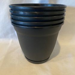 Set Of 5 Black Planter Pots 
