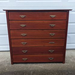 Chest of 6 Drawers _  Antique Solid Mahogany Wood Dresser Cherry Bedroom Furniture  _ 44" wide x 40.5" tall x 23" deep _ All Drawers Slide Smoothly