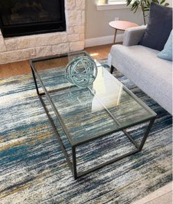 Crate & Barrel Glass Coffee Table – Modern Metal Frame