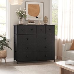 Dresser for Bedroom with 10 Drawers, Wide Black Dresser with Wood Top,  Fabric Storage Tower, Black Grey for Sale in City Of Industry, CA - OfferUp