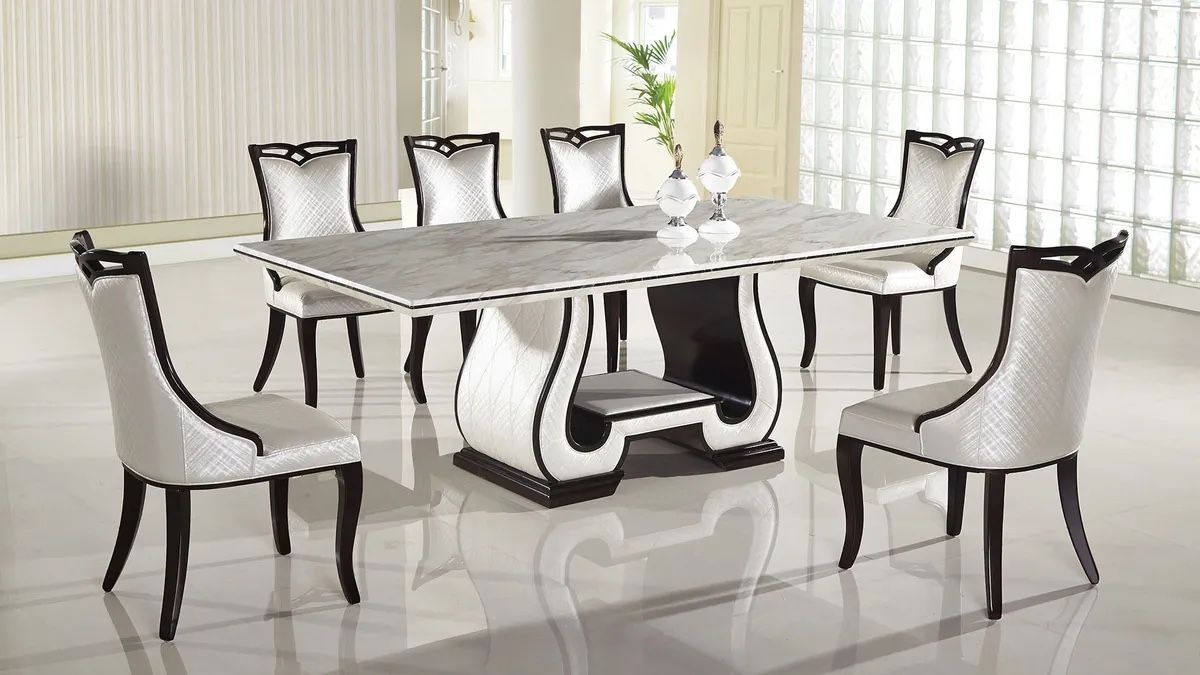 7 PCS Montreuil Collection Dining table set Nature stone with marble veneer table top Now 2698.00 Free Delivery 🚚