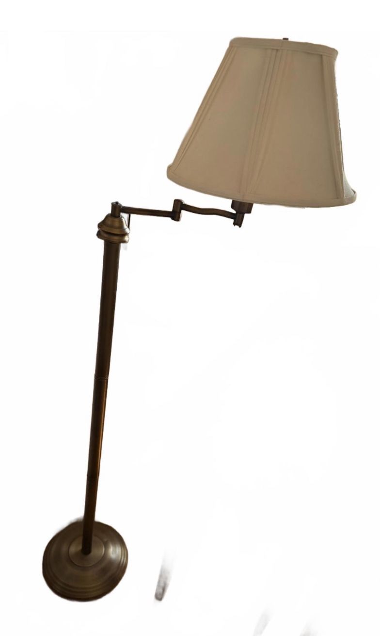 Adjustable Brass Floor Lamp with Beige Fabric Shade