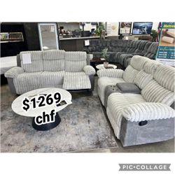 Gray Manual Reclining Sofa And Loveseat Set With Led On Bottom  // Christmas sale !