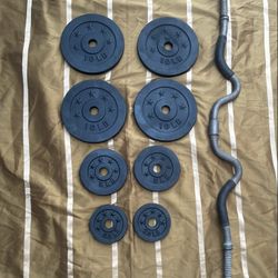 STANDARD EASY GRIP BAR :  65 TOTAL  POUNDS: (FOUR) 10s & (PAIRS OF) : 5s  &  2.5s