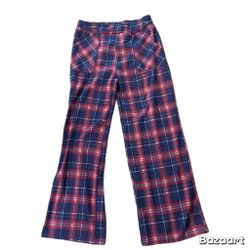 Sz L Blue And Red Plaid Stretch Flare Leg Pants Soft No comment
