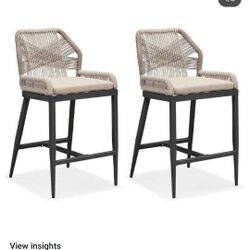PURPLE LEAF Outdoor Bar Stools Set of 2, Wicker Rattan Bar Stools with Back Aluminum Outside Garden Patio Bar Chairs