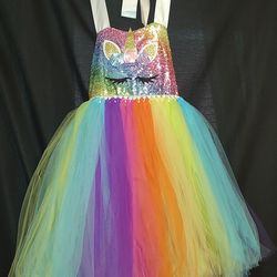 Sequin Unicorn Rainbow Tutu Dress W/ Headband 