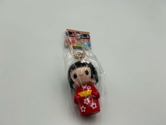 Kokeshi Cherry Blossoms Wooden Keychain