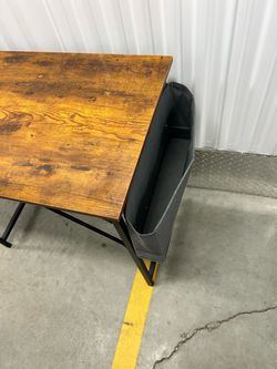 Rustic Industrial Wood & Black Metal Desk w/ Side Storage