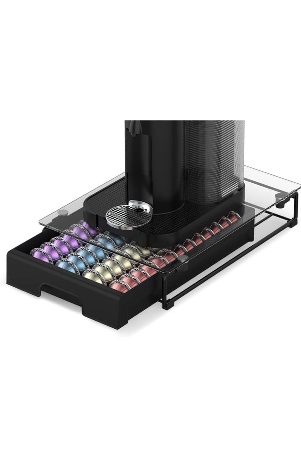 Crystal Tempered Glass Organizer Drawer Holder Compatible with Nespresso Vertuo Capsules
