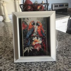 Diamond Dot Pic Of  Parrots W/New Frame Hand Made 