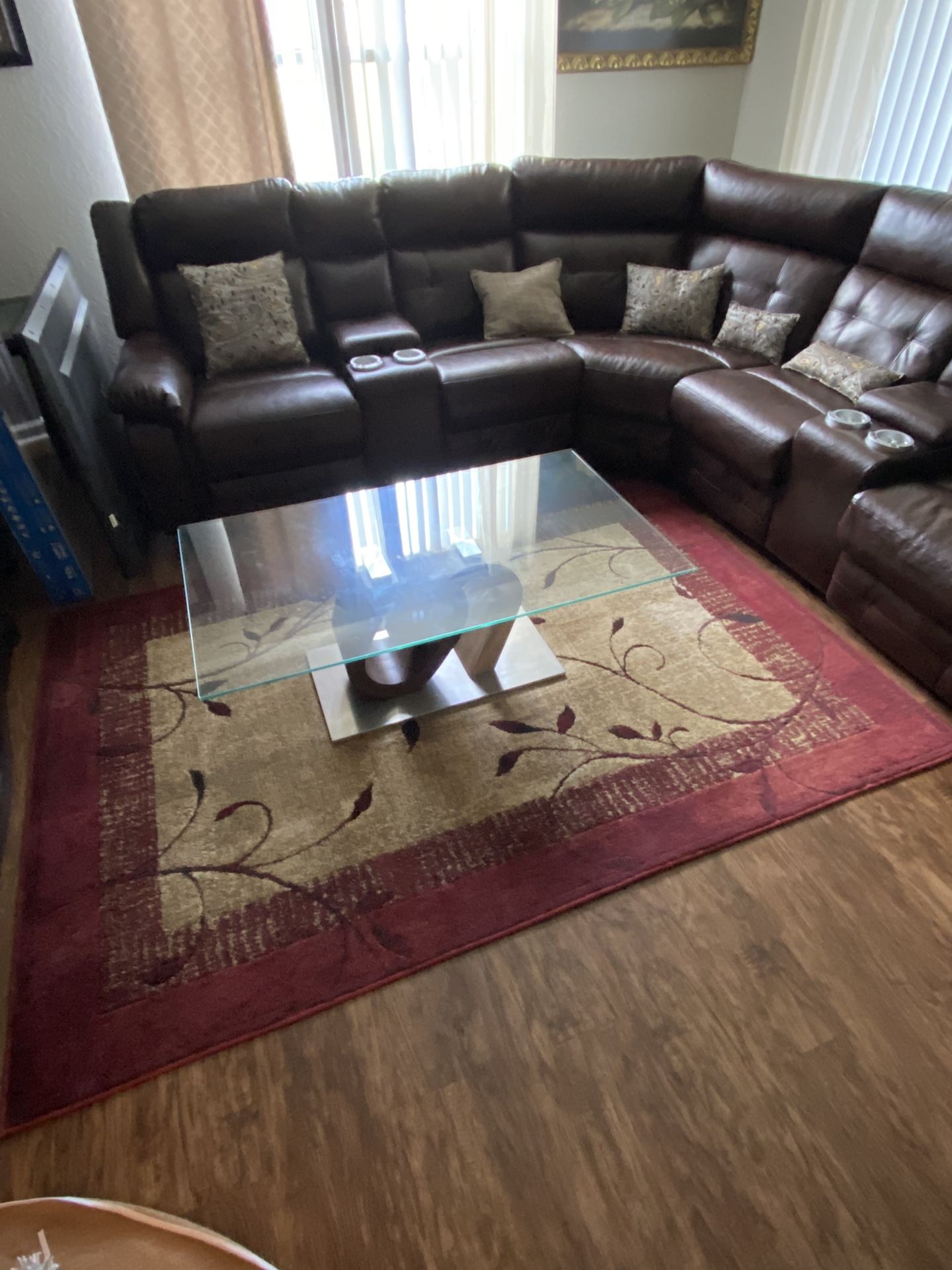 (2 Pieces Power Reclining) Brown Sofa With The Table