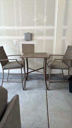 Tall patio chair and tables