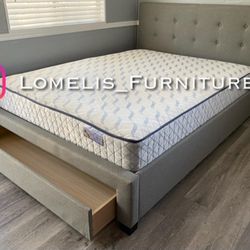 Queen Grey Tufted Bed With Orthopedic Mattress!